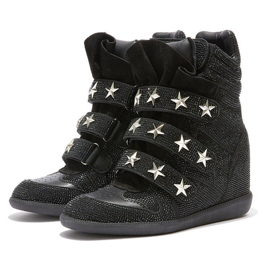 Damen Keil-Sneaker mit verstecktem Absatz, Strassbesatz und Sternnieten Shop Nory