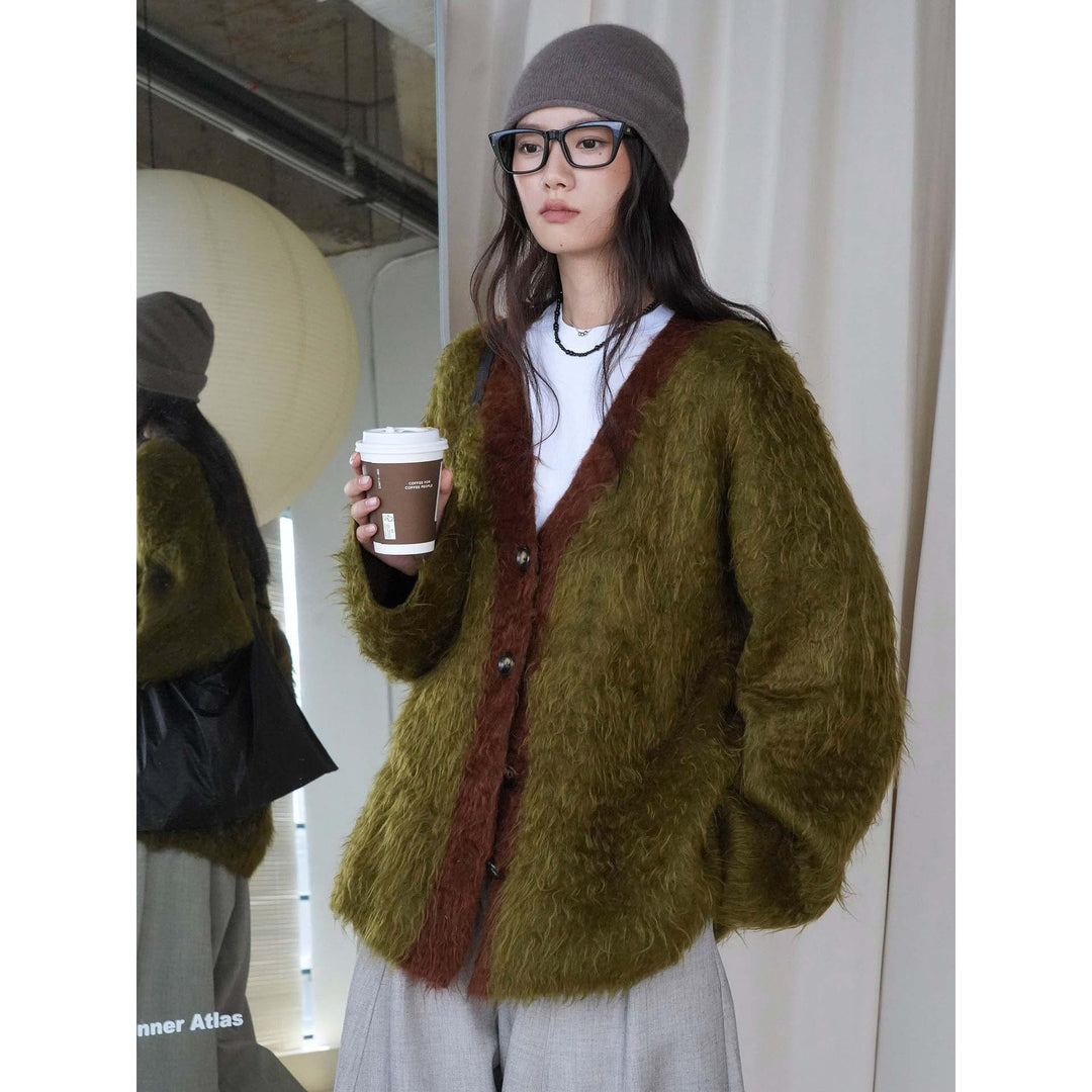 Damen Flauschiger Langhaar‑Strickcardigan mit Knopfleiste und Oversize‑Silhouette Shop Nory