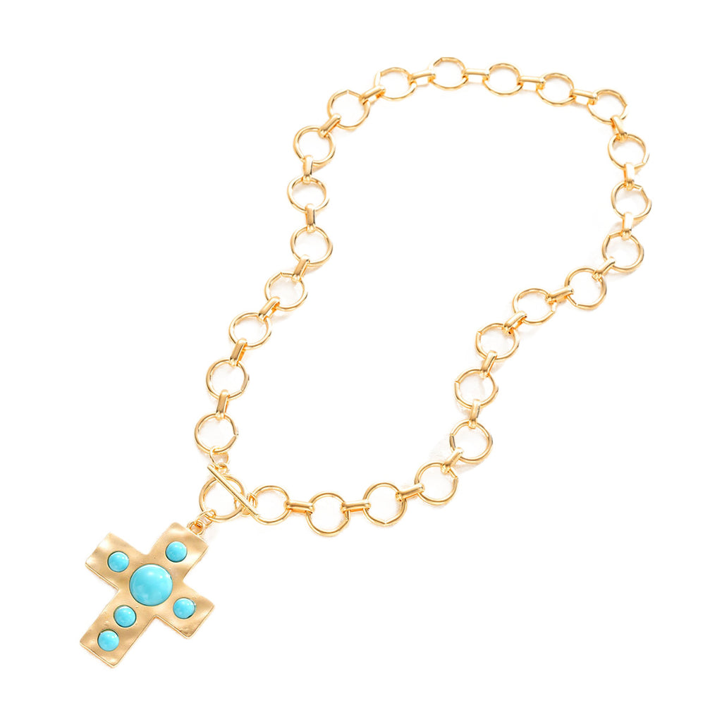Damen Halskette mit funkelndem Kreuzanhänger und zeitgemäßer Gliederkette Shop Nory