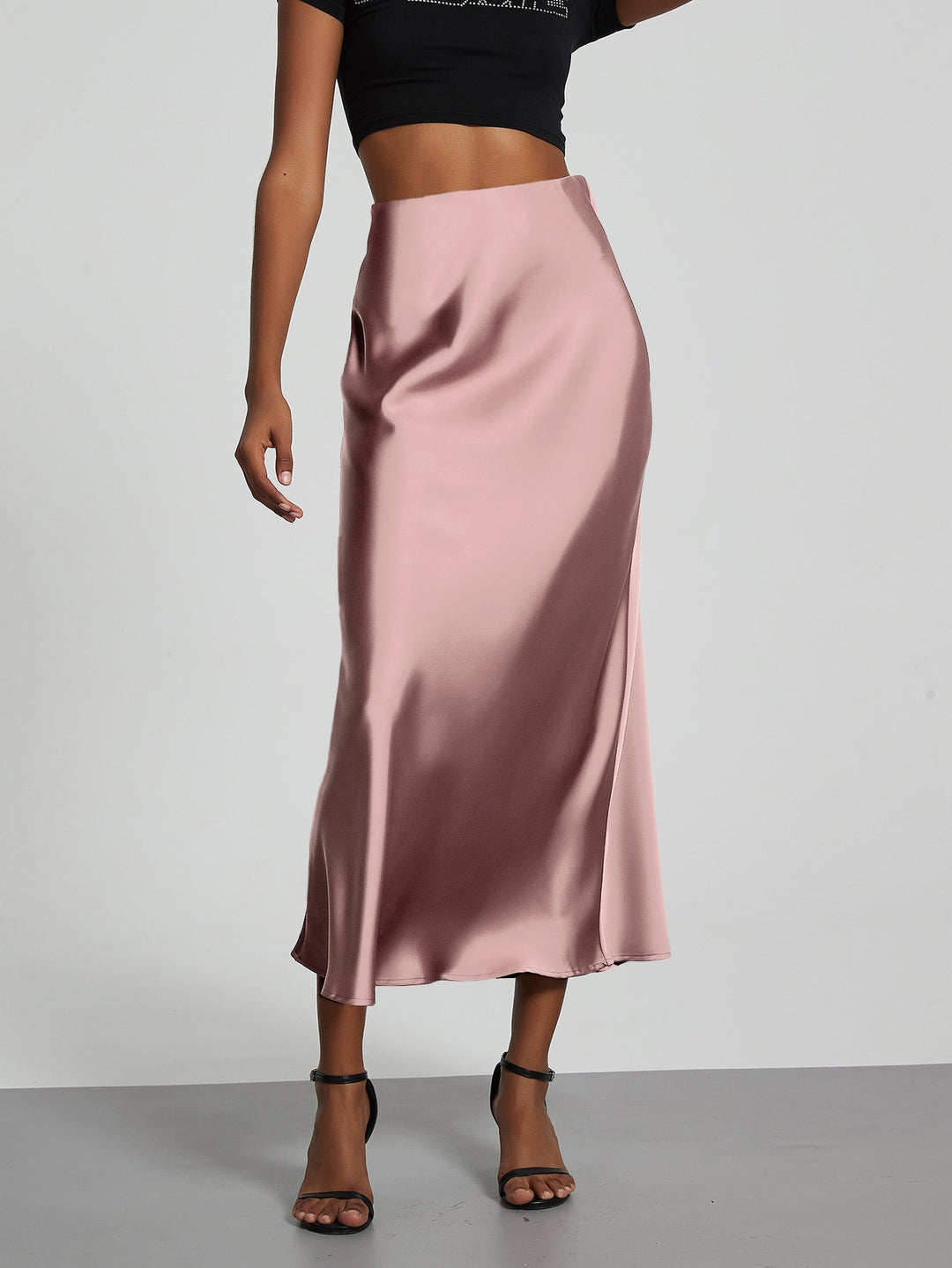 Damen Stilvolle Satin-Stretchrock mit hohem Bund und fließendem Schnitt