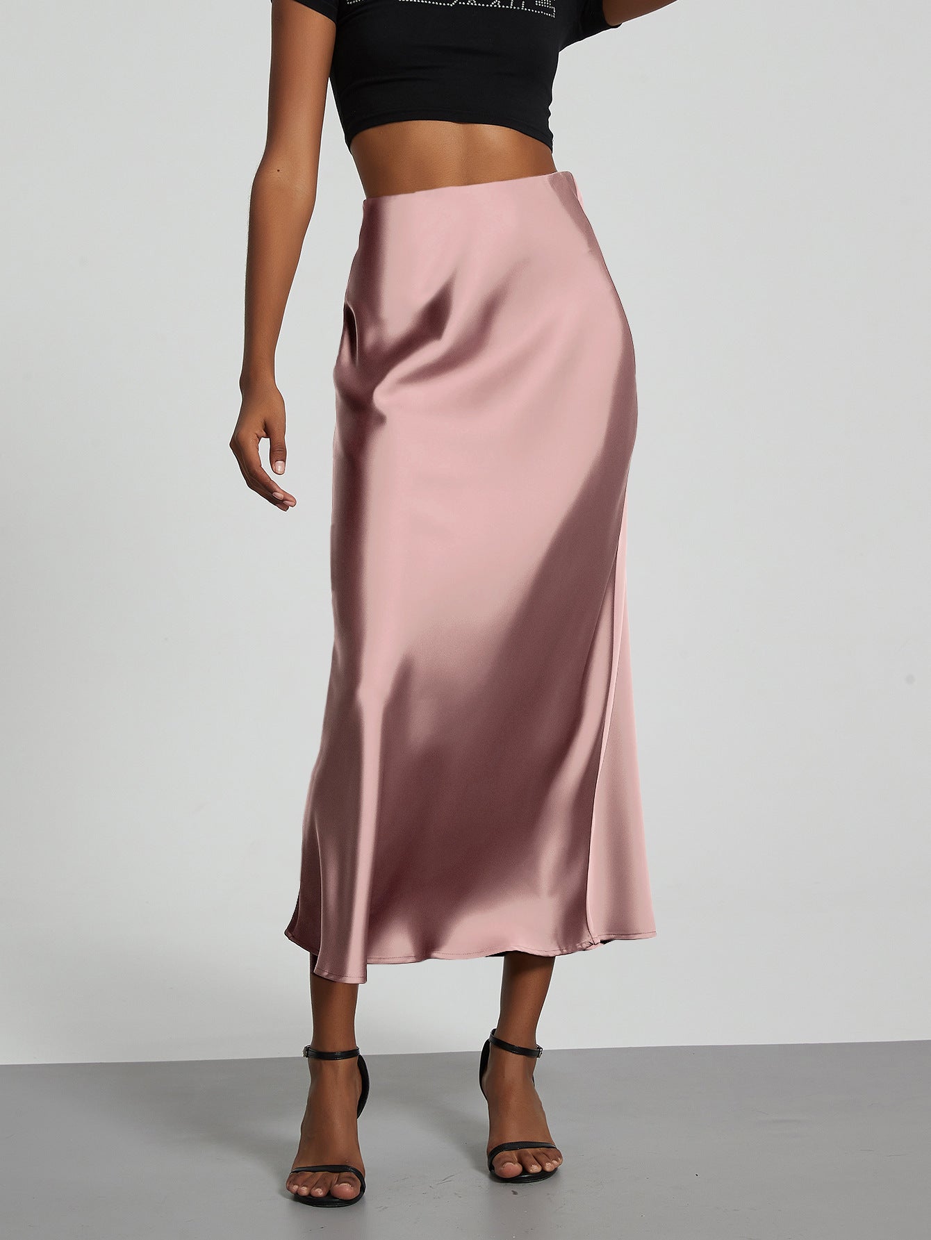 Damen Stilvolle Satin-Stretchrock mit hohem Bund und fließendem Schnitt
