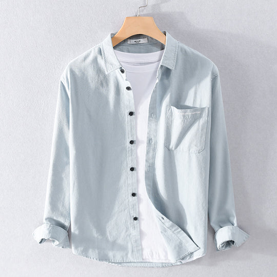 Herren Leichtes Baumwoll-Langarmhemd im Overshirt‑Stil mit Pattentasche und kontrastreichen Knöpfen Shop Nory