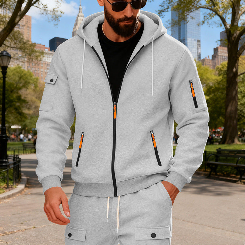 Herren sportlicher Kapuzenpullover mit modischen Schnellverschlüssen und praktischen Taschen