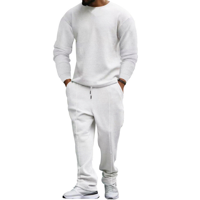 Herren nan strukturiertes Lounge-Set mit Rundhals-Pullover und schmal zulaufender Naht-Jogginghose Shop Nory