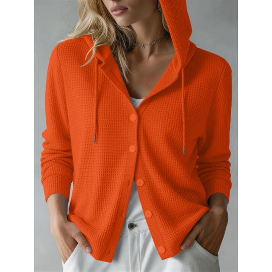 Damen Kapuzen-Strickjacke mit Waffelstruktur und Knopfleiste Shop Nory