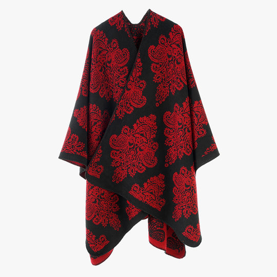 Damen Oversize-Wickelcape mit doppelseitigem Jacquard und asymmetrischem Zipfelsaum Shop Nory