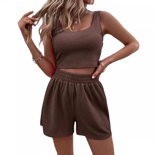 Damen modisches Crop-Top und Shorts Set mit elastischem Bund Shopnory