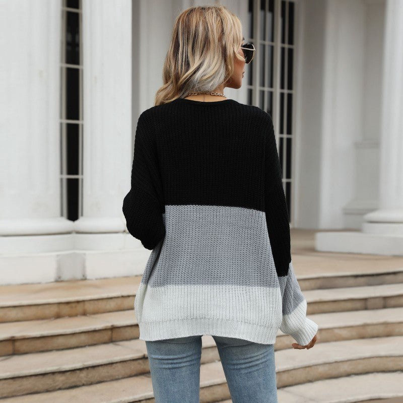 Damen Oversize-Feinstrickpullover mit breiten Blockstreifen und Rundhalsausschnitt Shop Nory