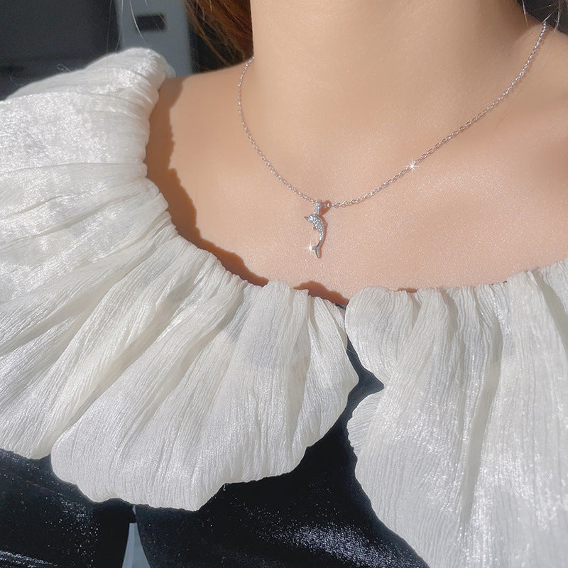 Damen Halskette mit kunstvollem Delfin-Anhänger und funkelnden Zirkonia Shop Nory