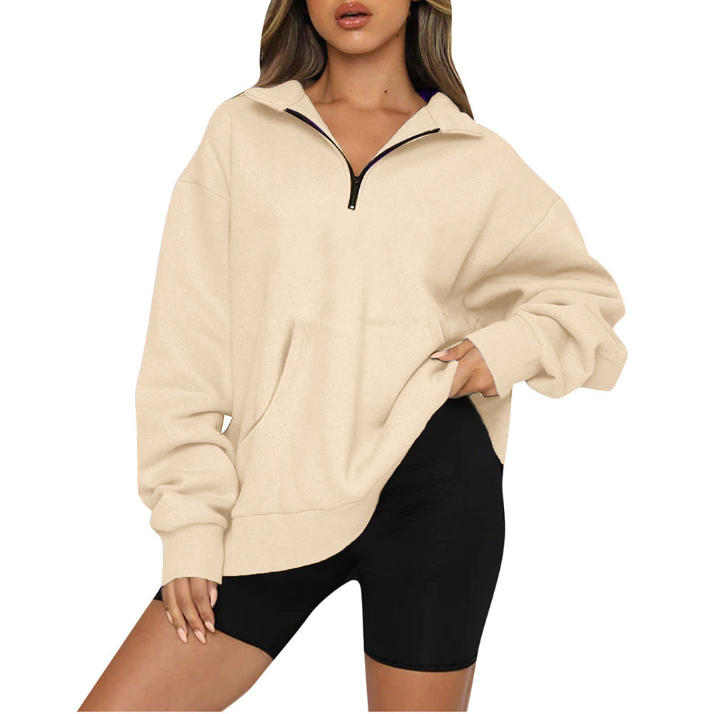 Damen nan Oversize-Halbzip-Kapuzenpullover mit Kängurutasche und verlängertem Saum Shop Nory