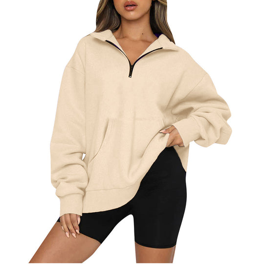 Damen nan Oversize-Halbzip-Kapuzenpullover mit Kängurutasche und verlängertem Saum Shop Nory