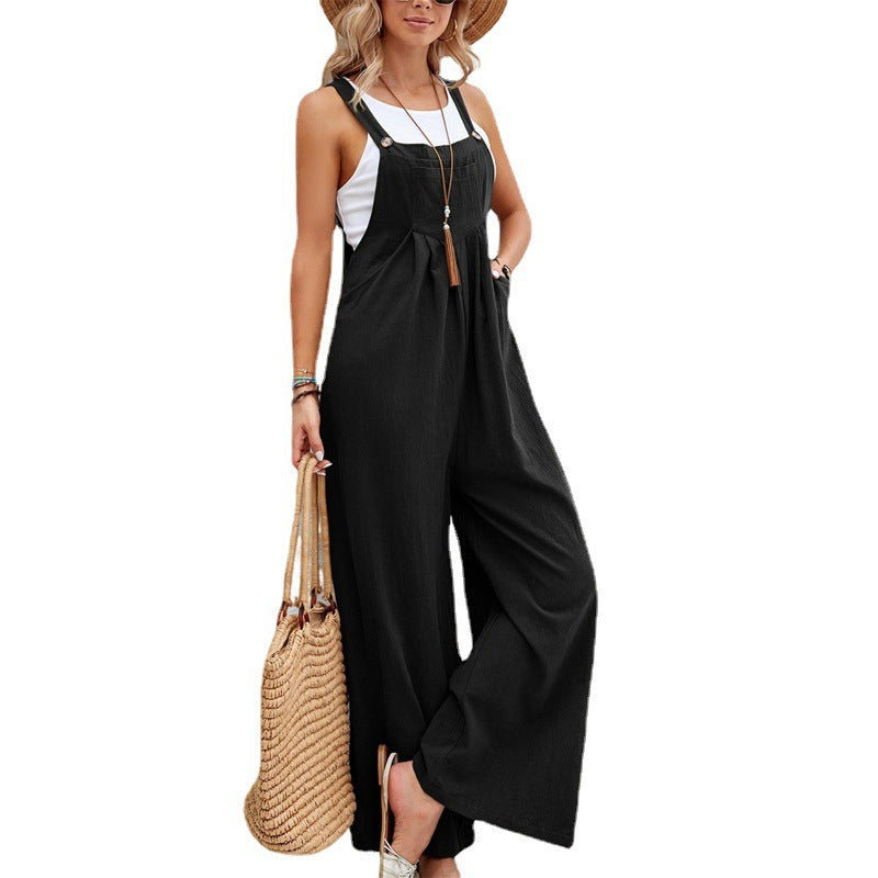 Damen Lässiger Jumpsuit mit weitem Bein und verstellbaren Trägern