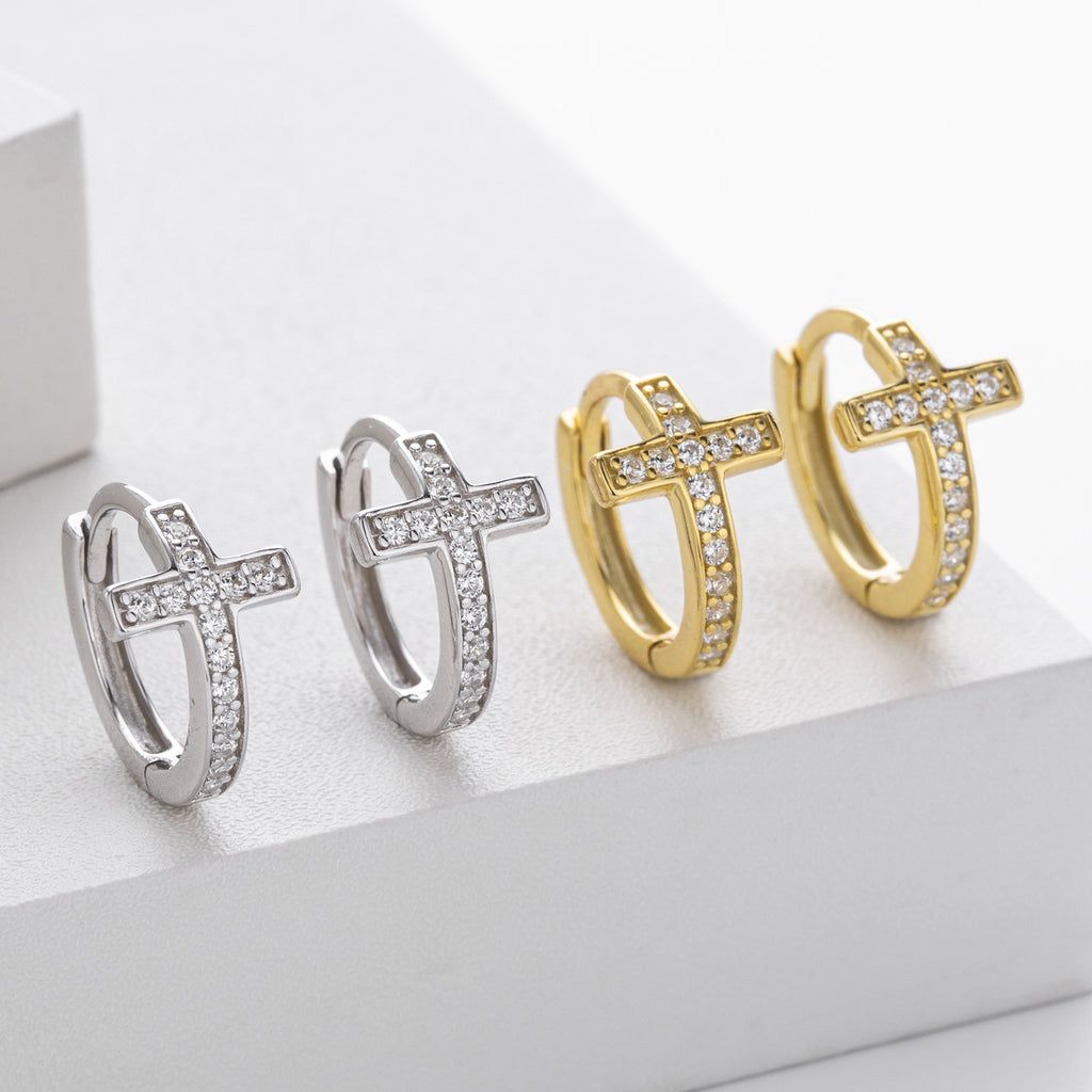 Damen Ohrhänger mit funkelndem Kreuzdesign aus hochwertigem 925 Sterling Silber und Zirkonbesatz Shop Nory