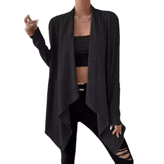 Damen Offener Crinkle-Cardigan mit Wasserfall-Saum und Longline-Silhouette Shop Nory