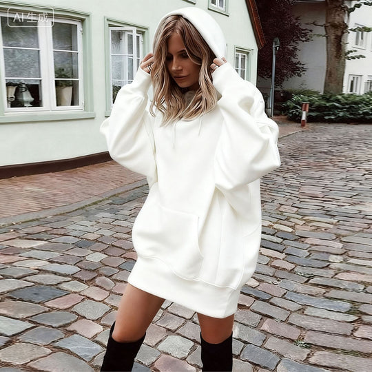 Damen Oversize Kapuzenkleid mit Kängurutasche Shop Nory