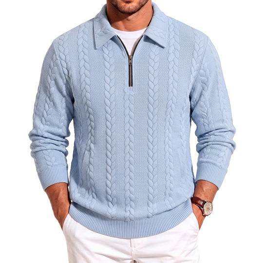 Herren Feinstrukturierter Strickpullover mit Halbzip-Kragen und Zopfmuster Shop Nory
