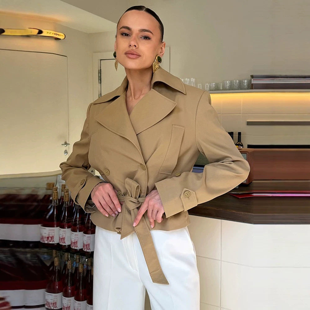 Damen Tailliertes Trench-Set mit Schößchen, Bindegürtel & Bleistiftrock Shop Nory