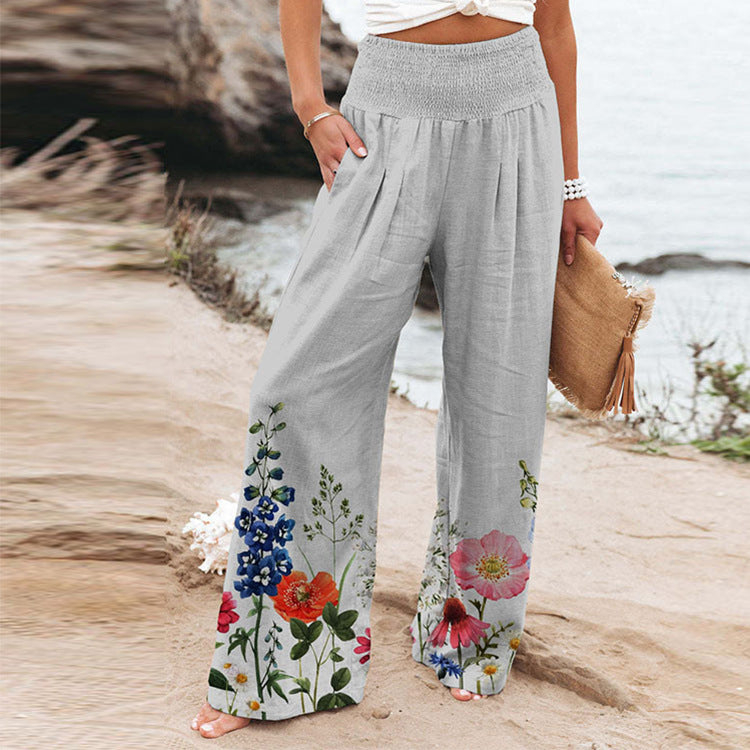 Damen Weite Sommerhose mit floralen Designs und elastischem Bund