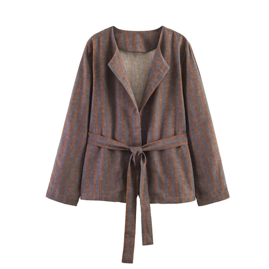 Damen Gestreifter Leinen-Kimono mit Bindegürtel Shop Nory