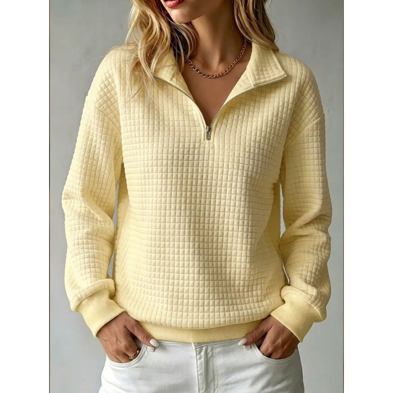 Damen Stepp-Sweatshirt mit halbem Reißverschluss und Kachelstruktur Shop Nory