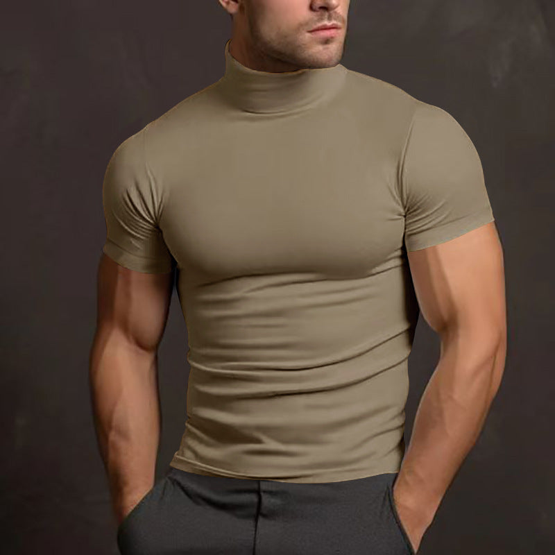 Herren nan körperbetontes Kurzarm-Rollkragenshirt aus Stretchjersey