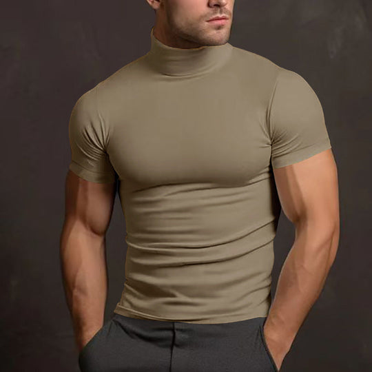 Herren nan körperbetontes Kurzarm-Rollkragenshirt aus Stretchjersey