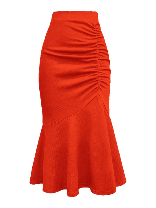 Damen Taillierter Midirock mit seitlicher Raffung und ausgestelltem Volant-Saum Shop Nory