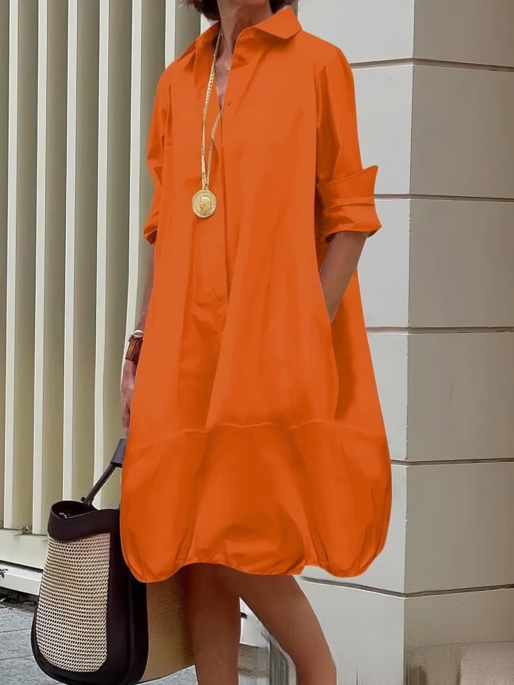 Damen Lässiges Hemdblusenkleid mit weit geschnittenem Saum ShopNory