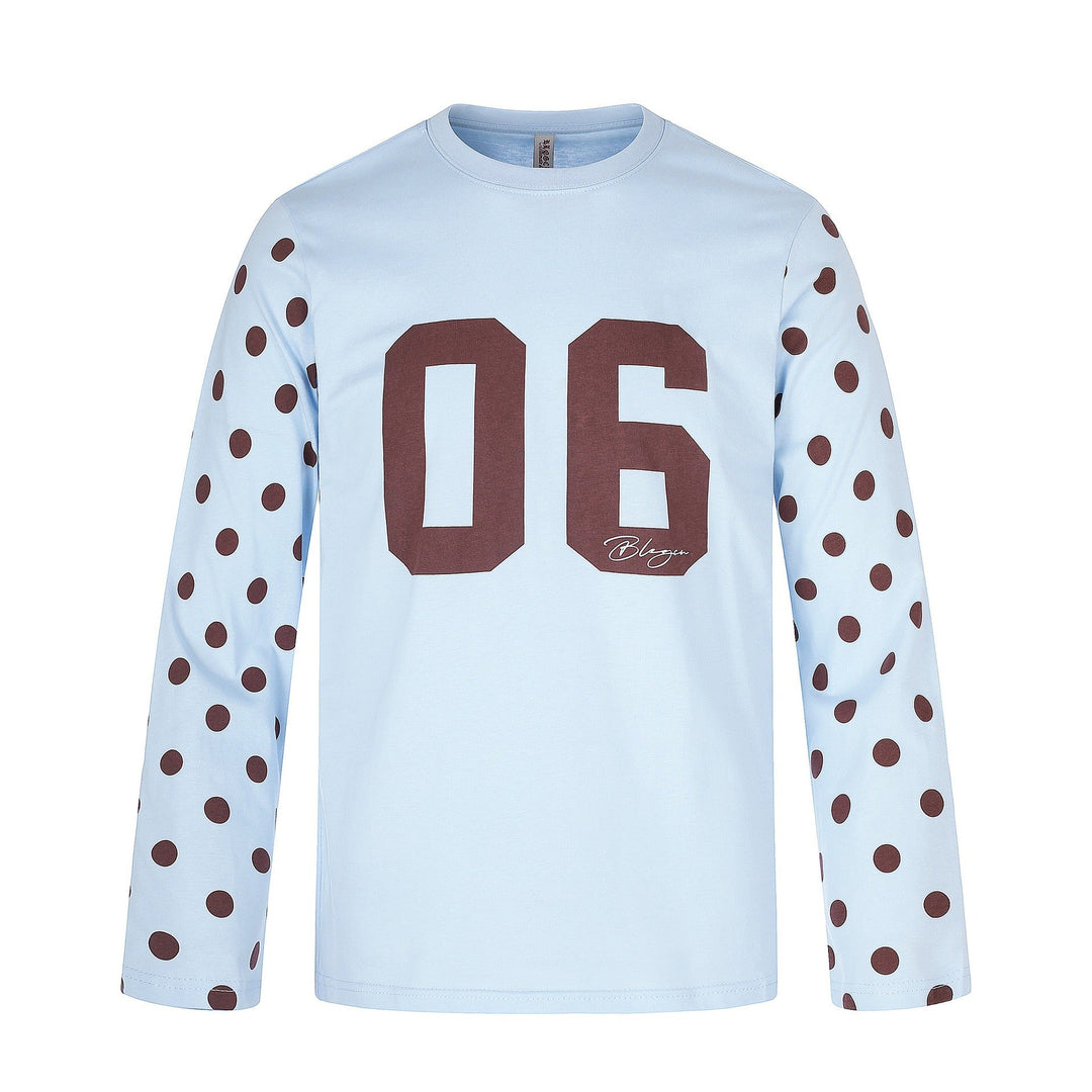 Damen Langärmliges Statement-Shirt mit Polka‑Dot-Ärmeln und Zahlendruck Shop Nory