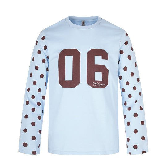 Damen Langärmliges Statement-Shirt mit Polka‑Dot-Ärmeln und Zahlendruck Shop Nory