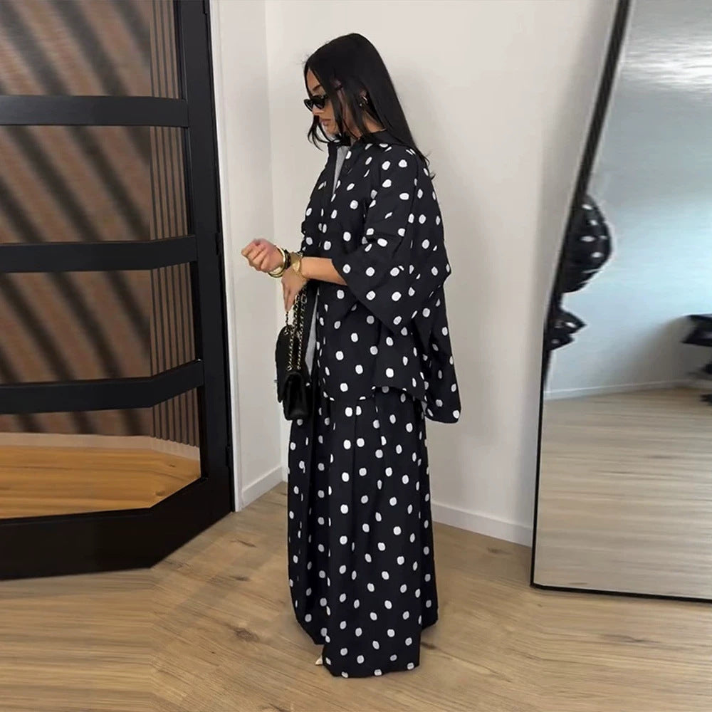 Damen Zweiteiliges Oversize-Blusen und Palazzo-Hosen Set mit Punktmuster Shop Nory