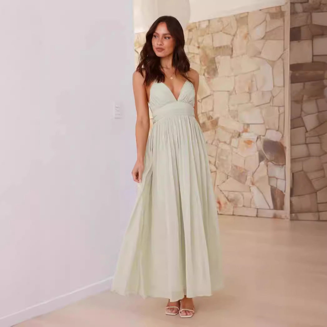 Damen Maxikleid mit schmalen Spaghetti-Trägern und elegantem Wickel-Design