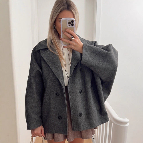 Damen Boxy-Wollmix-Cocoon-Jacke mit doppelreihiger Knopfleiste und weitem Revers Shop Nory