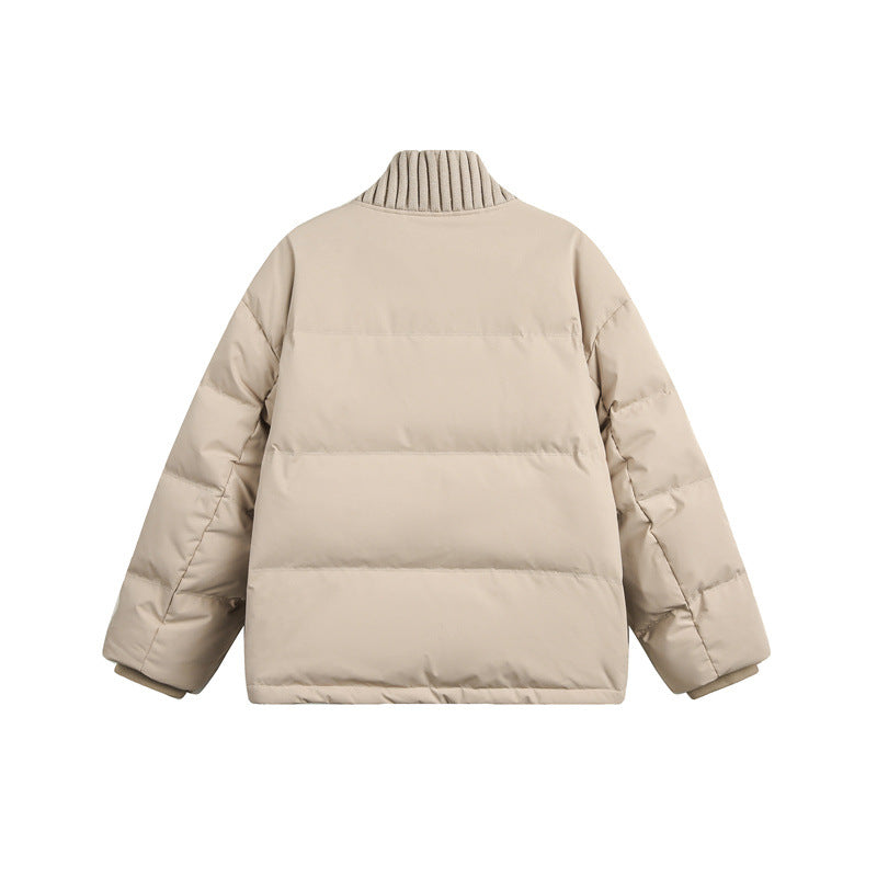 Unisex Kurze gesteppte Oversize-Wattierjacke mit Rippenkragen und Druckknopfverschluss Shop Nory