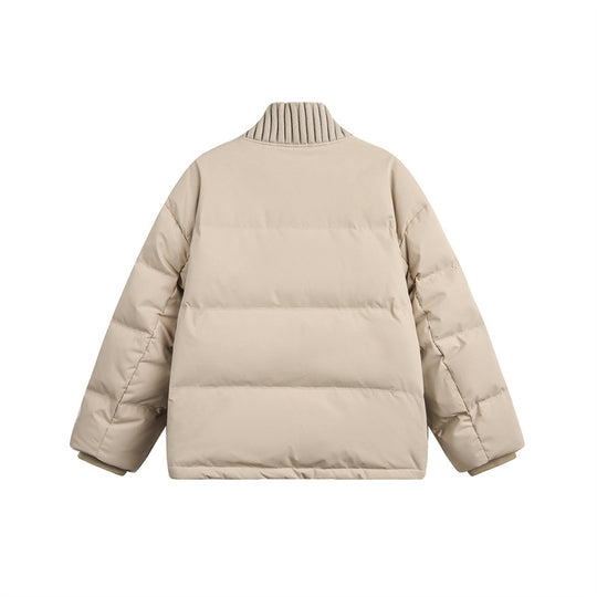 Unisex Kurze gesteppte Oversize-Wattierjacke mit Rippenkragen und Druckknopfverschluss Shop Nory
