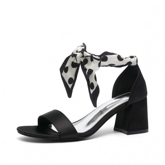Damen elegante Sandalen mit dekorativem Schleifenband und komfortablem Blockabsatz