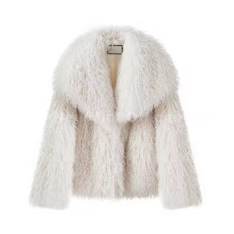 Damen Kurzjacke aus langflorigem Kunstpelz mit extra breitem Schalkragen Shop Nory