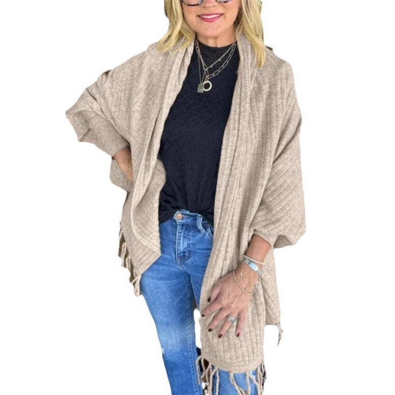 Damen vielseitiger Poncho mit Fransen