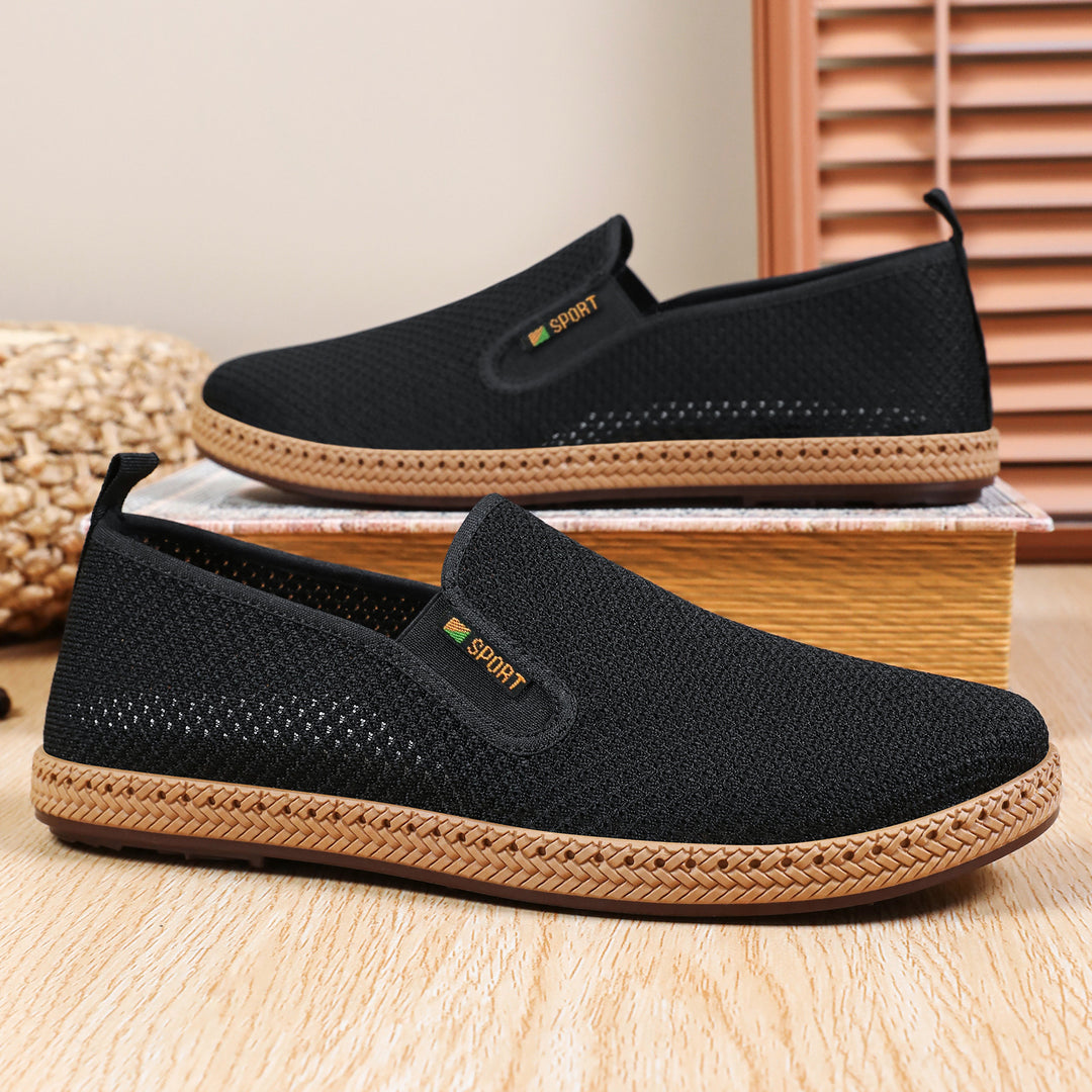 Herren nan atmungsaktiver Strick-Slip-On Loafer mit elastischem Einstieg, geflochtener Dekor-Sohle und gepolstertem Komfortfußbett Shop Nory