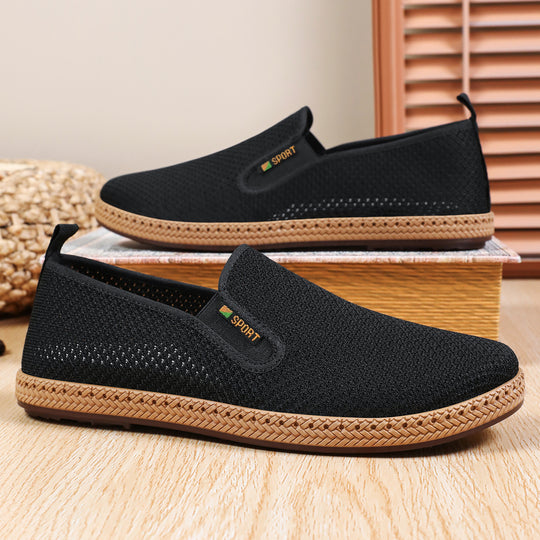 Herren nan atmungsaktiver Strick-Slip-On Loafer mit elastischem Einstieg, geflochtener Dekor-Sohle und gepolstertem Komfortfußbett Shop Nory