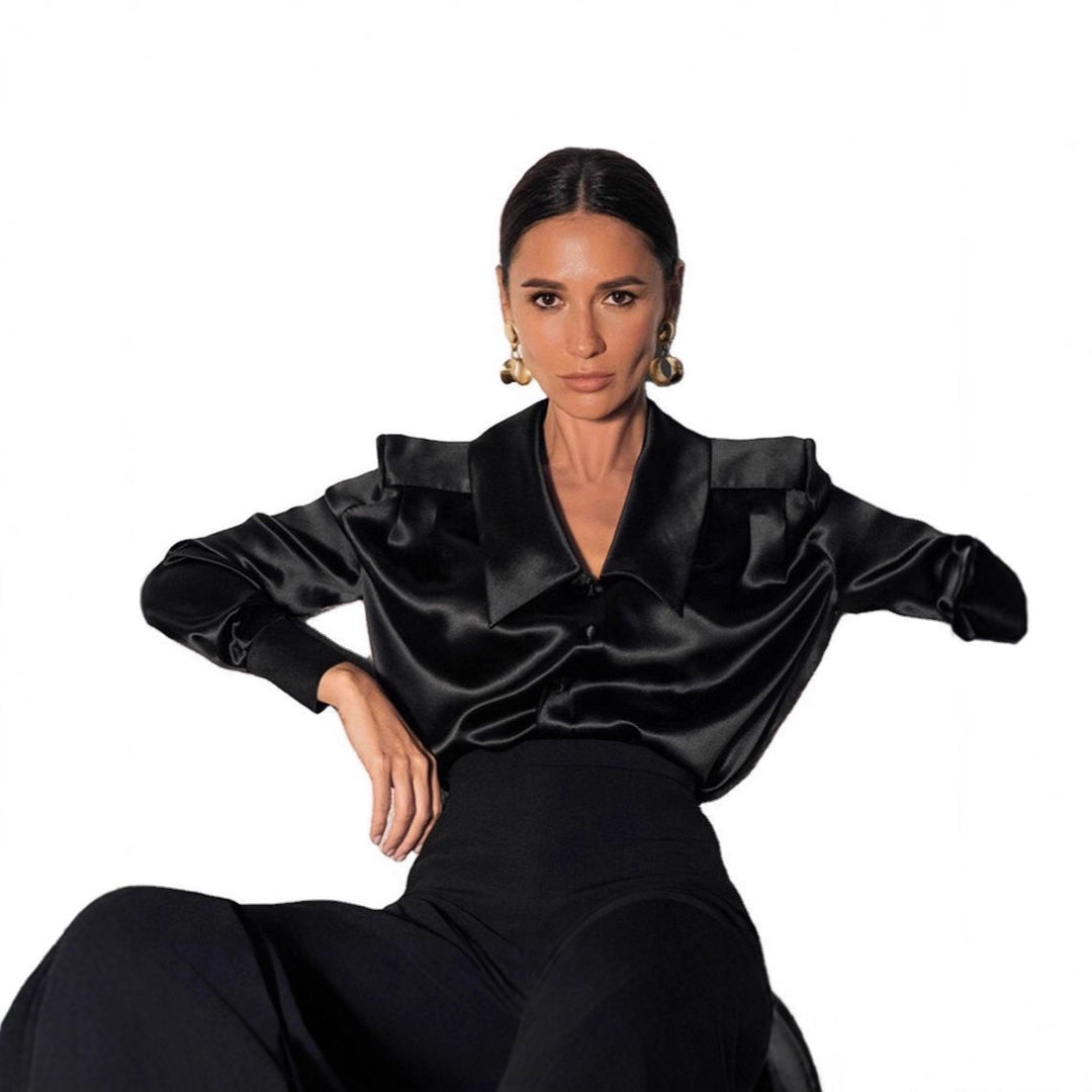 Damen Satinbluse mit übergroßem Spitzkragen und eleganten Langärmeln Shop Nory