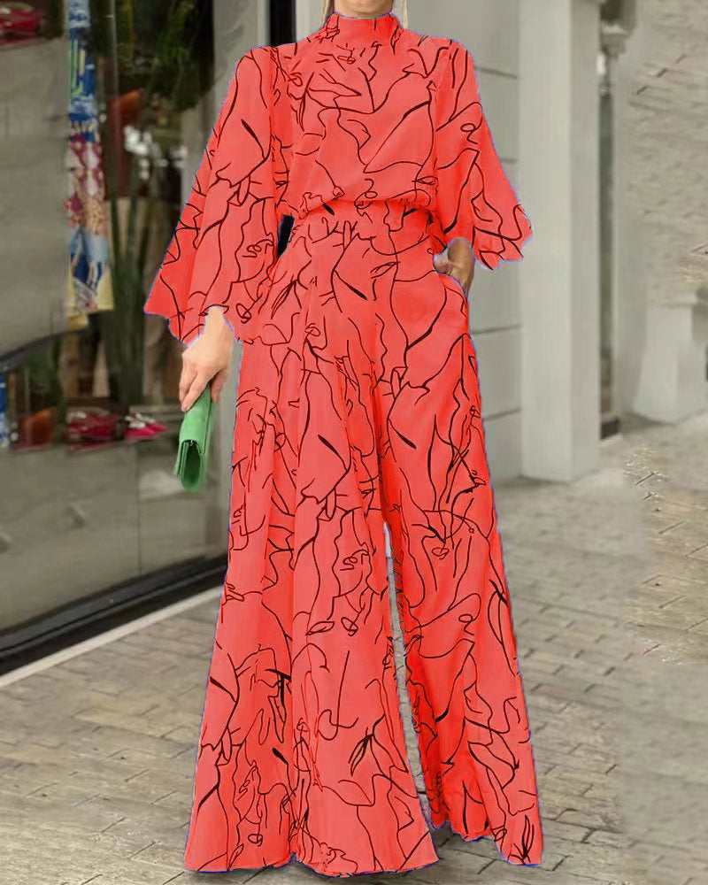 Damen Eleganter Longline Jumpsuit mit Stehkragen, Ballonärmeln und Seitentaschen Shop Nory