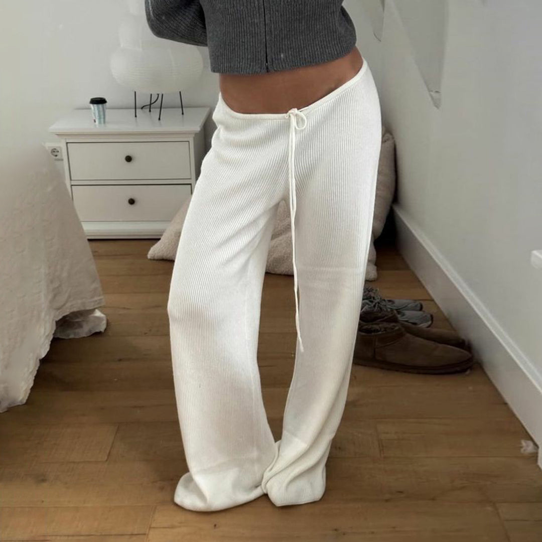 Damen nan lässige Lounge-Hose mit weitem Bein, elastischem Tunnelzugbund und feinem Rippstrick Shop Nory