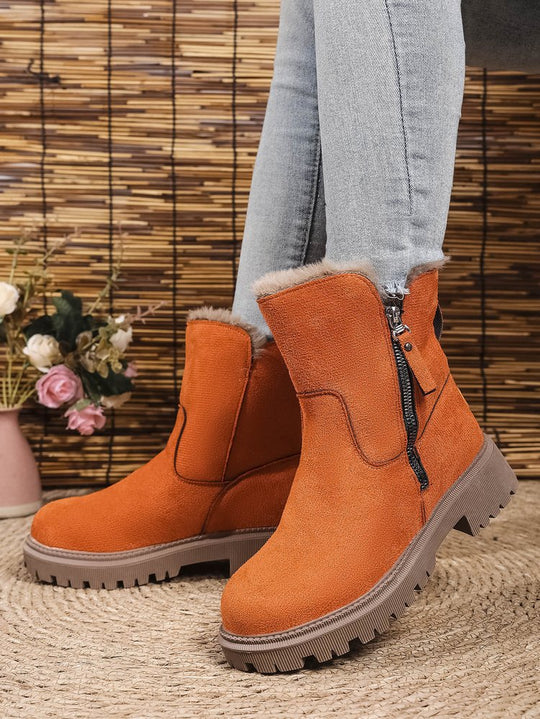 Damen Gefütterte Wildlederoptik Stiefeletten mit Teddyfutter, seitlichem Reißverschluss und profilierter Gummisohle Shop Nory