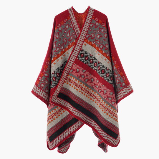 Damen Strickcape im Paisley‑Jacquard mit asymmetrischem Saum Shop Nory