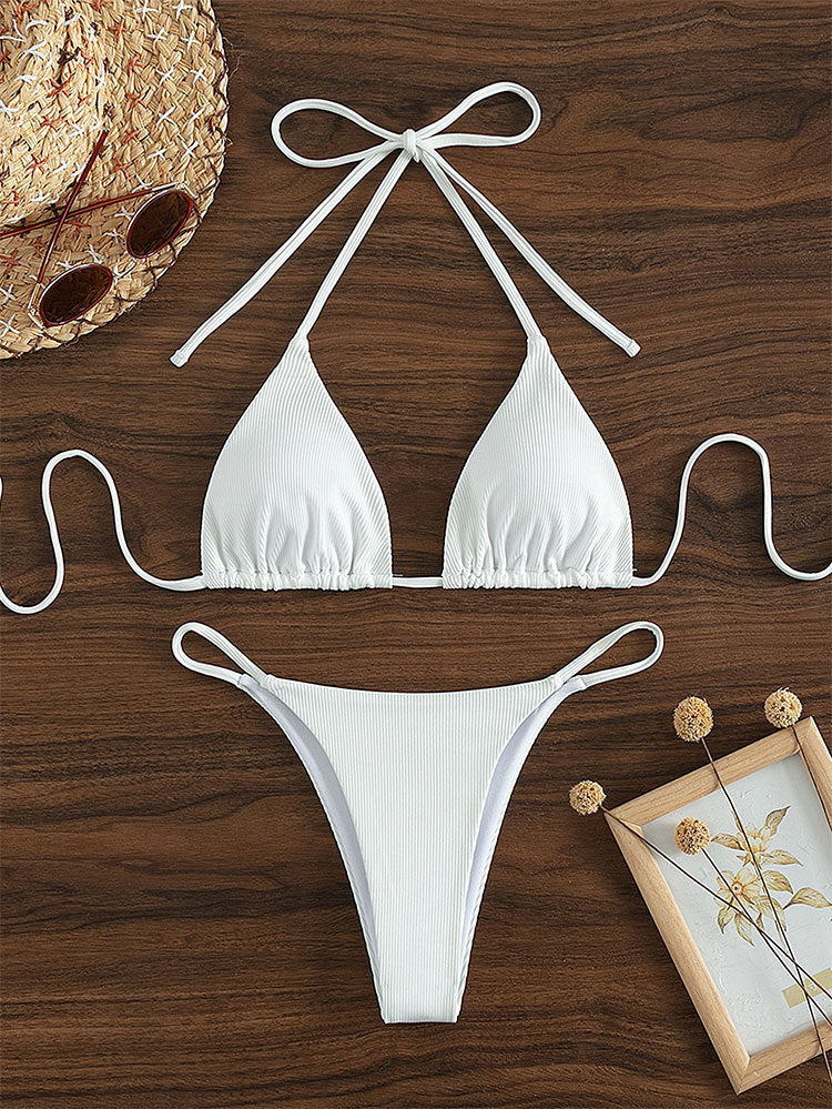 Damen Triangel-Bikini mit verstellbaren Bändern und rippierter Textur