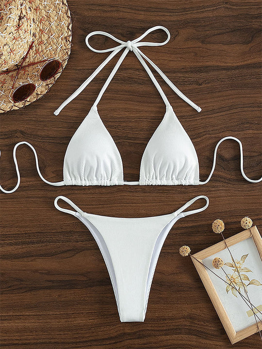 Damen Triangel-Bikini mit verstellbaren Bändern und rippierter Textur
