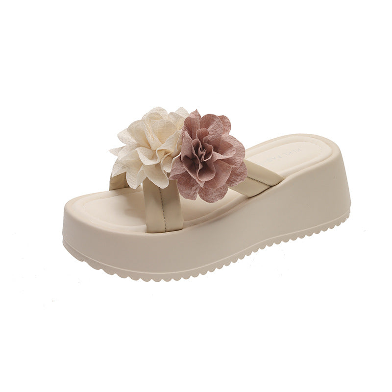 Damen modische Plateau-Sandalen mit Blumen-Applikationen