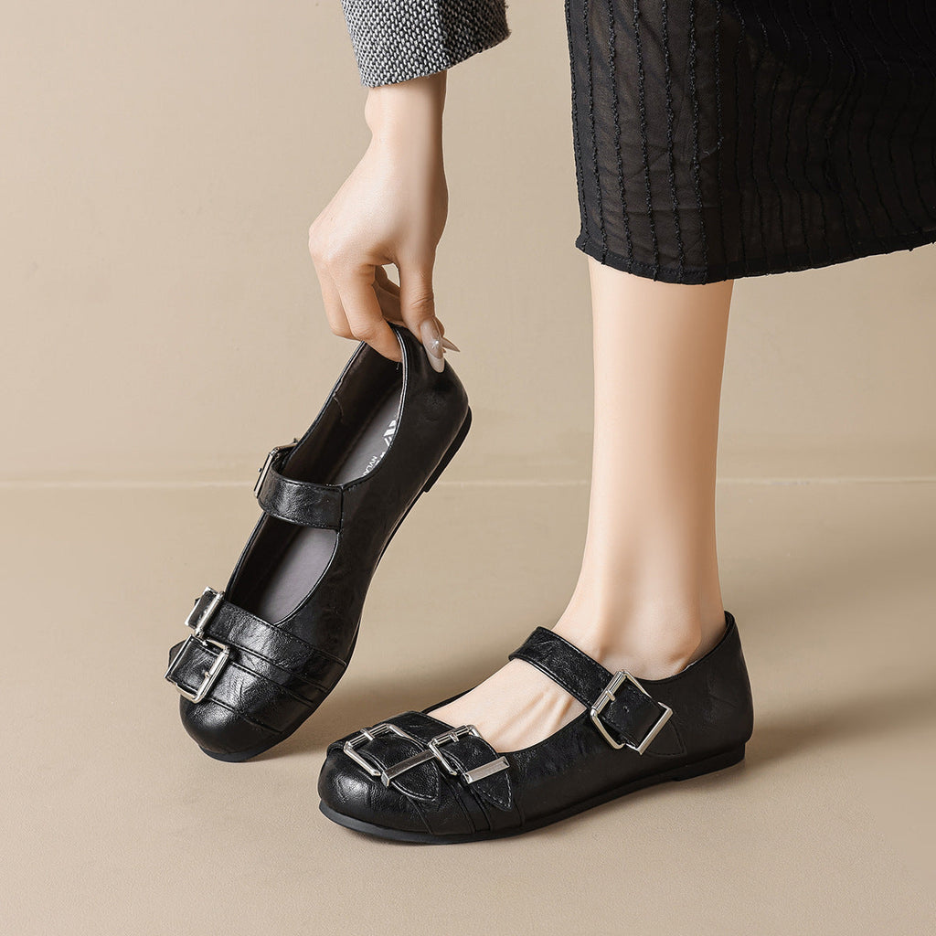 Damen Ballerinas mit modischen Riemen und Schnallen