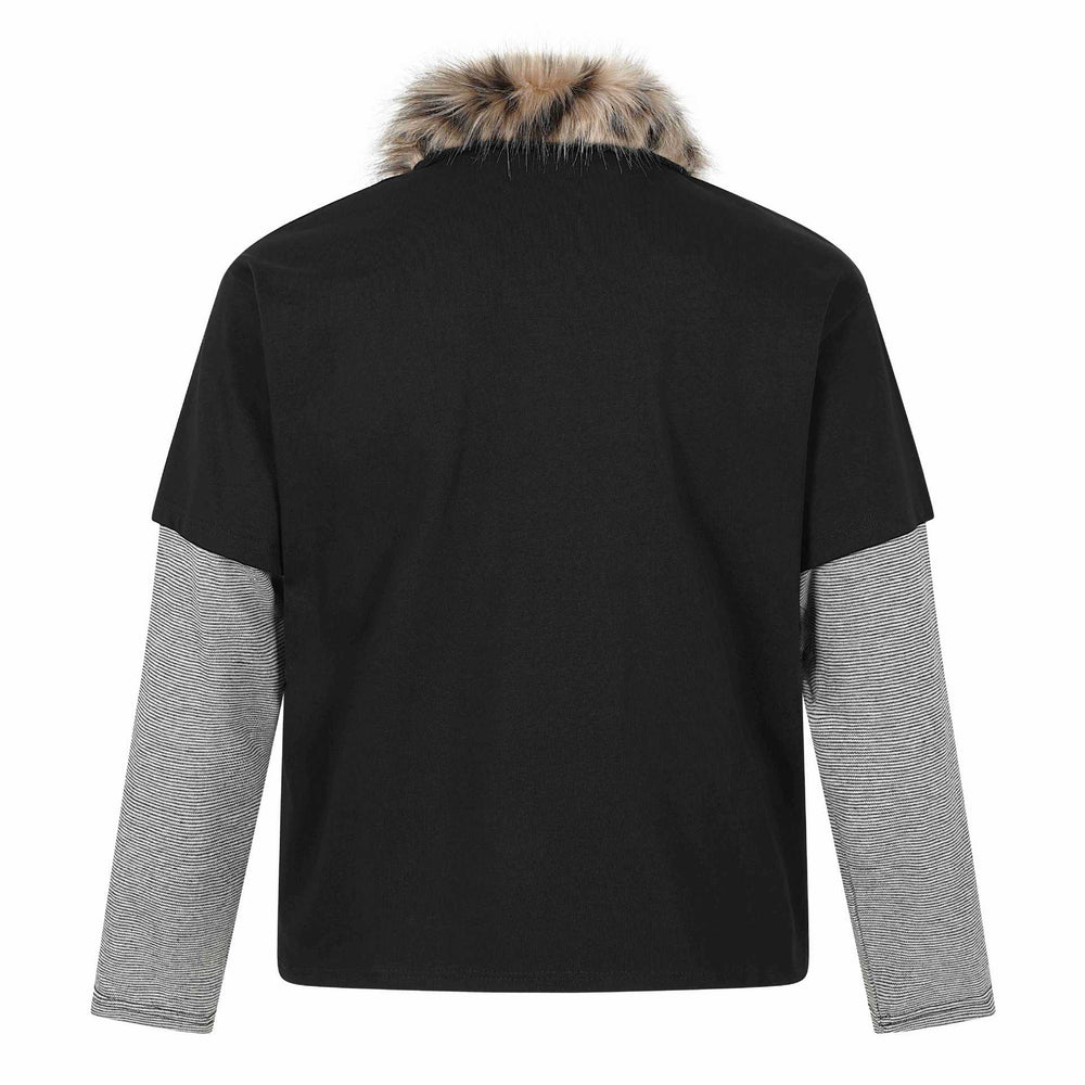 Damen Layered-Optik Langarm-Polo mit Kunstfellkragen und Wappenstickerei Shop Nory